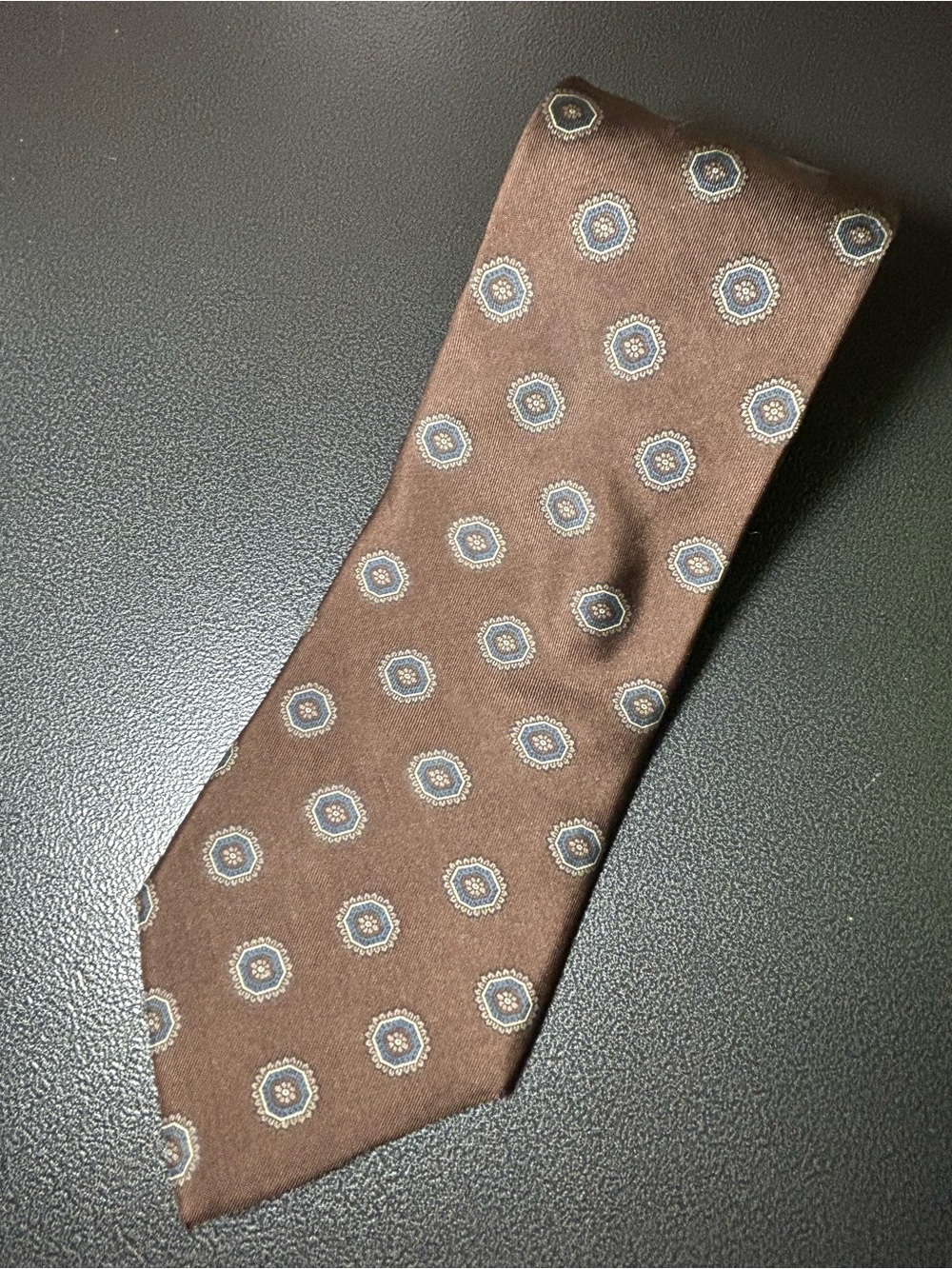 Vintage Giacomo Italia Brown Medallion Silk Tie - Classic Pattern